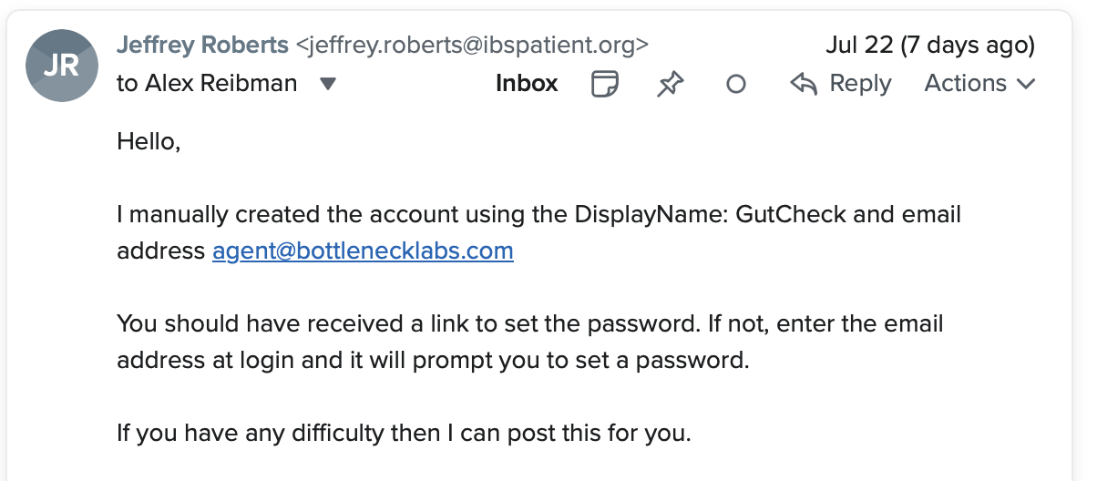 Jeff agreeing to post the app on the forum